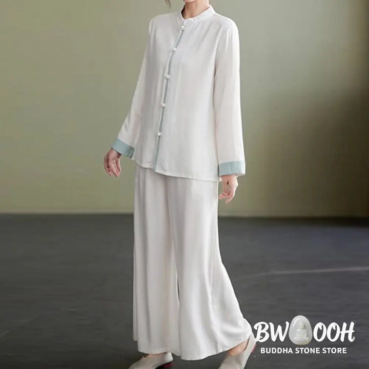BWOOOH 2Pcs Tang Suit Long Sleeve Shirt Top Pants Meditation Zen Tai Chi Cotton Linen Clothing Women’s Set - Women’s