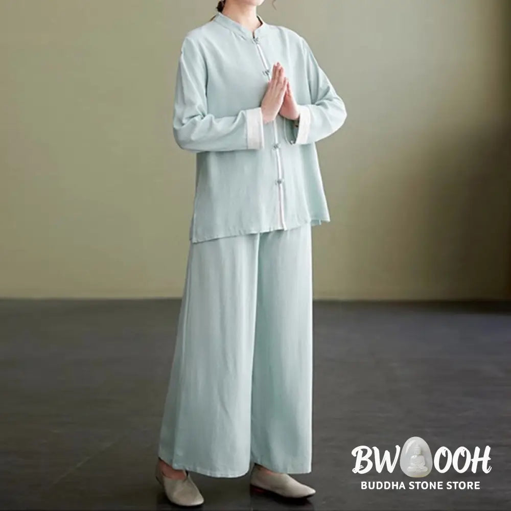 BWOOOH 2Pcs Tang Suit Long Sleeve Shirt Top Pants Meditation Zen Tai Chi Cotton Linen Clothing Women’s Set - Women’s