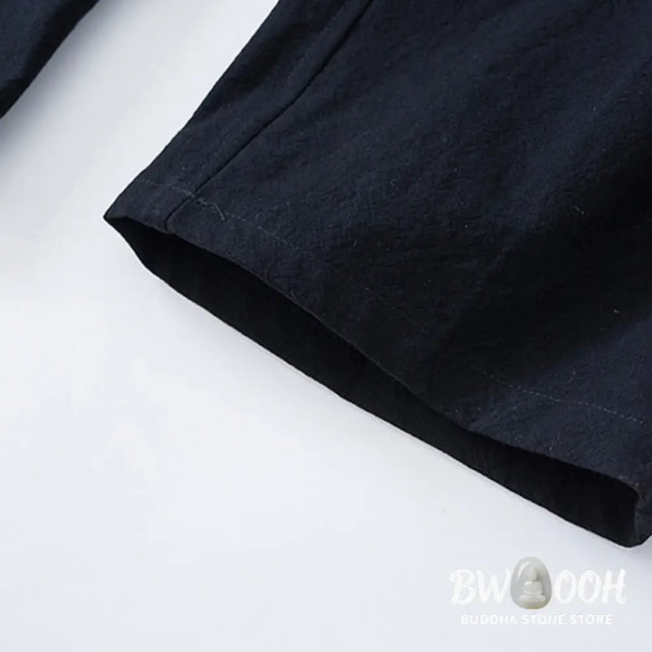 BWOOOH 2Pcs Tang Suit Men’s Frog-Button Cotton Long Sleeve Shirt Pants Set With Pockets - Men’s Meditation Cloth