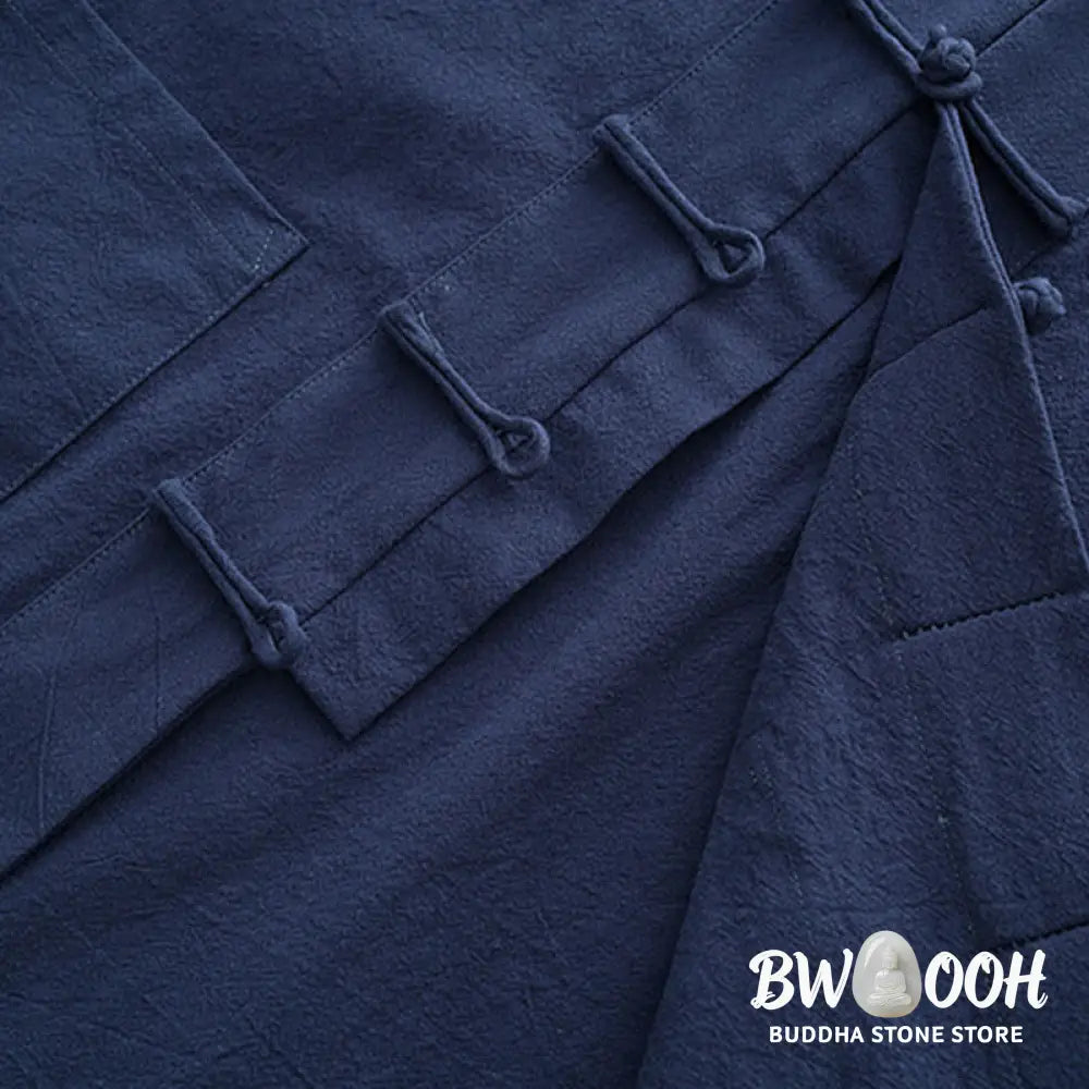 BWOOOH 2Pcs Tang Suit Men’s Frog-Button Cotton Long Sleeve Shirt Pants Set With Pockets - Men’s Meditation Cloth