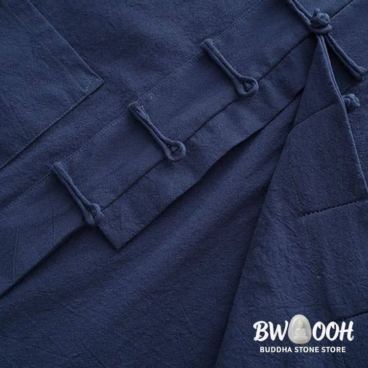 BWOOOH 2Pcs Tang Suit Men’s Frog-Button Cotton Long Sleeve Shirt Pants Set With Pockets - Men’s Meditation Cloth