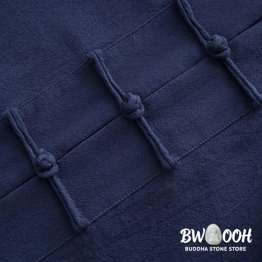 BWOOOH 2Pcs Tang Suit Men’s Frog-Button Cotton Long Sleeve Shirt Pants Set With Pockets - Men’s Meditation Cloth