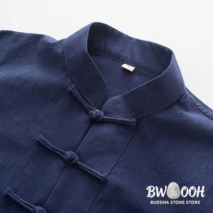 BWOOOH 2Pcs Tang Suit Men’s Frog-Button Cotton Long Sleeve Shirt Pants Set With Pockets - Men’s Meditation Cloth