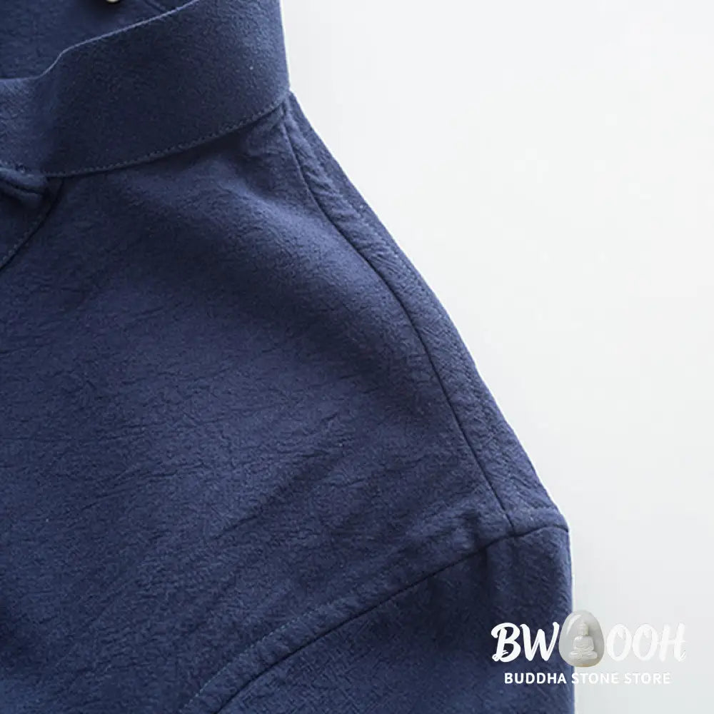 BWOOOH 2Pcs Tang Suit Men’s Frog-Button Cotton Long Sleeve Shirt Pants Set With Pockets - Men’s Meditation Cloth