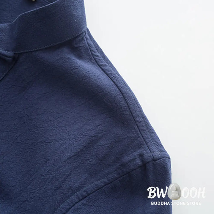 BWOOOH 2Pcs Tang Suit Men’s Frog-Button Cotton Long Sleeve Shirt Pants Set With Pockets - Men’s Meditation Cloth