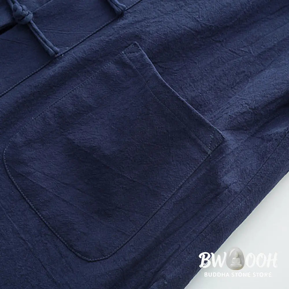 BWOOOH 2Pcs Tang Suit Men’s Frog-Button Cotton Long Sleeve Shirt Pants Set With Pockets - Men’s Meditation Cloth