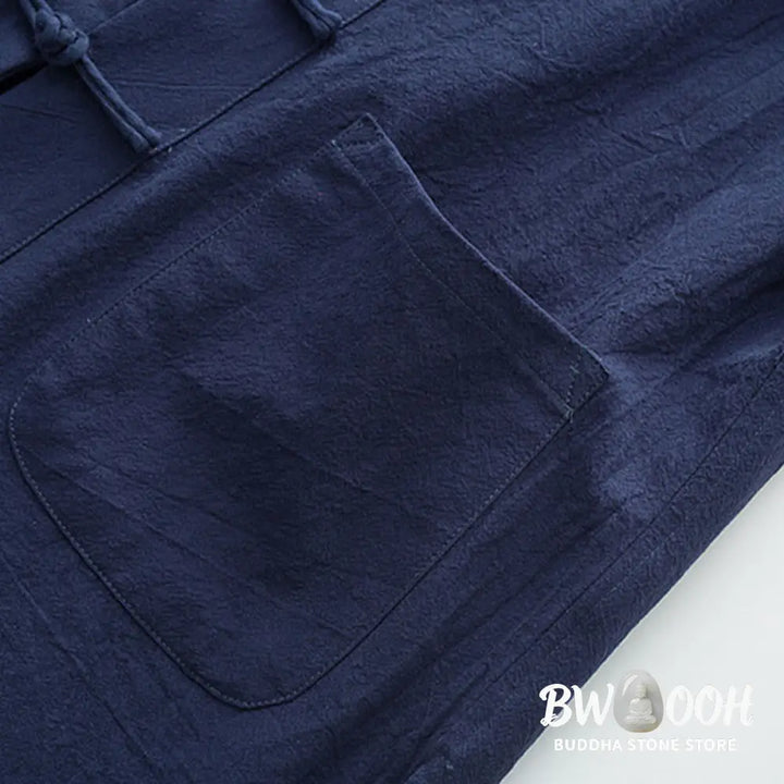 BWOOOH 2Pcs Tang Suit Men’s Frog-Button Cotton Long Sleeve Shirt Pants Set With Pockets - Men’s Meditation Cloth