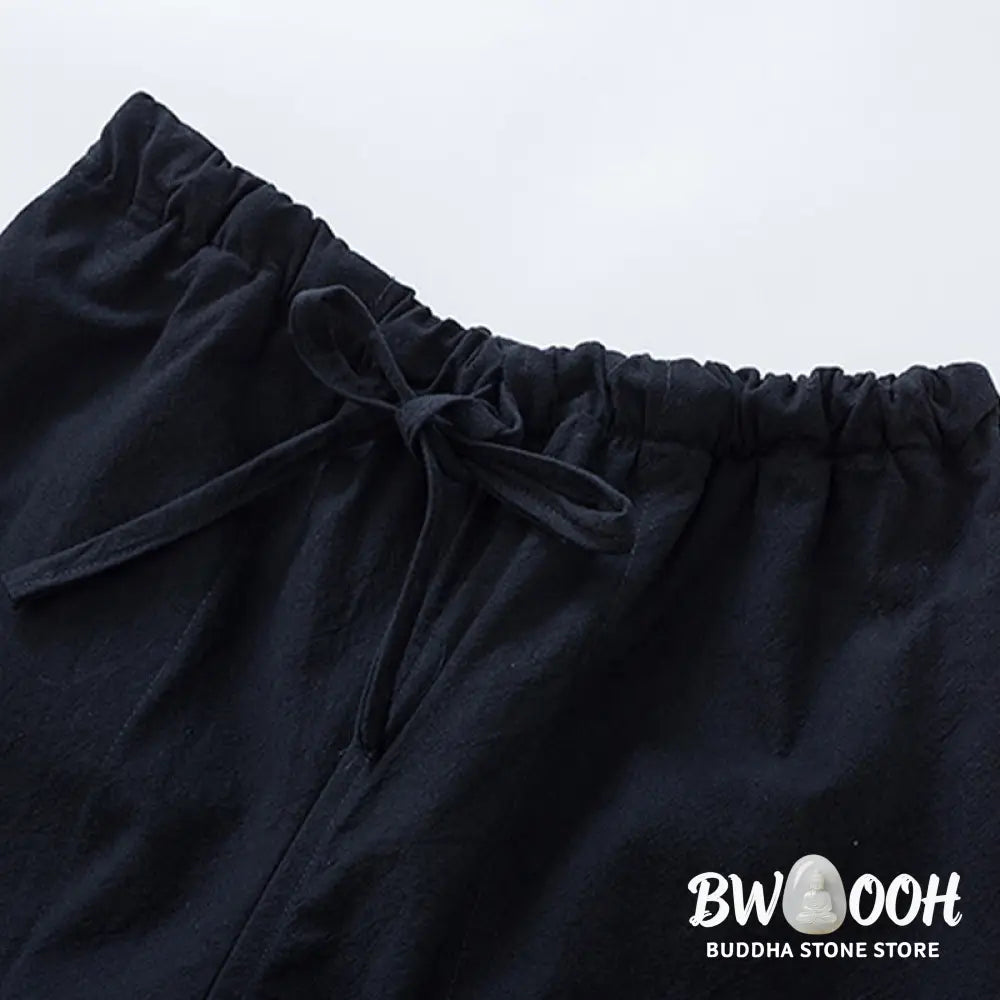 BWOOOH 2Pcs Tang Suit Men’s Frog-Button Cotton Long Sleeve Shirt Pants Set With Pockets - Men’s Meditation Cloth