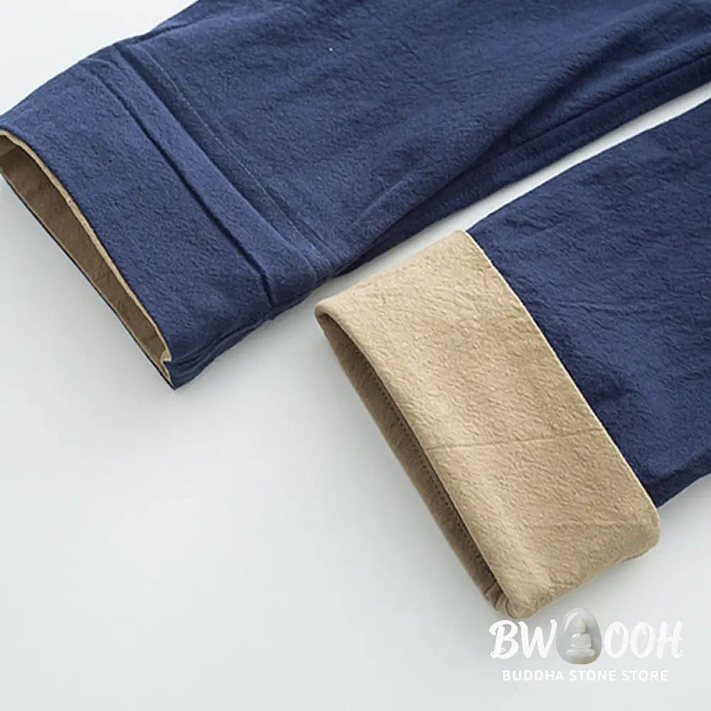 BWOOOH 2Pcs Tang Suit Men’s Frog-Button Cotton Long Sleeve Shirt Pants Set With Pockets - Men’s Meditation Cloth