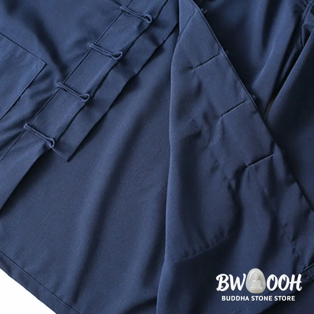 BWOOOH 2Pcs Tang Suit Traditional Frog-Button Men’s Long Sleeve Shirt Pants Clothing Set - Men’s Meditation Cloth