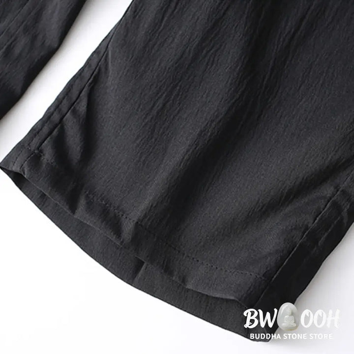 BWOOOH 2Pcs Tang Suit Traditional Frog-Button Men’s Long Sleeve Shirt Pants Clothing Set - Men’s Meditation Cloth