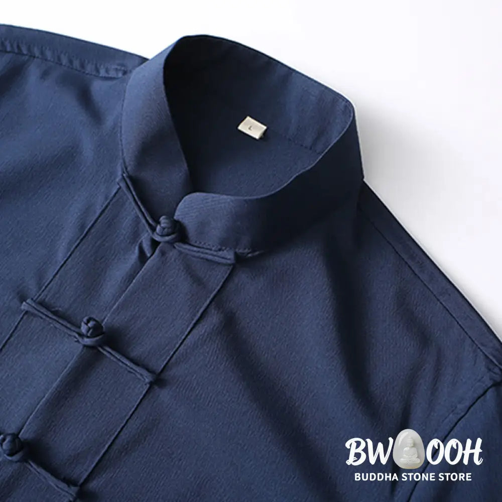 BWOOOH 2Pcs Tang Suit Traditional Frog-Button Men’s Long Sleeve Shirt Pants Clothing Set - Men’s Meditation Cloth