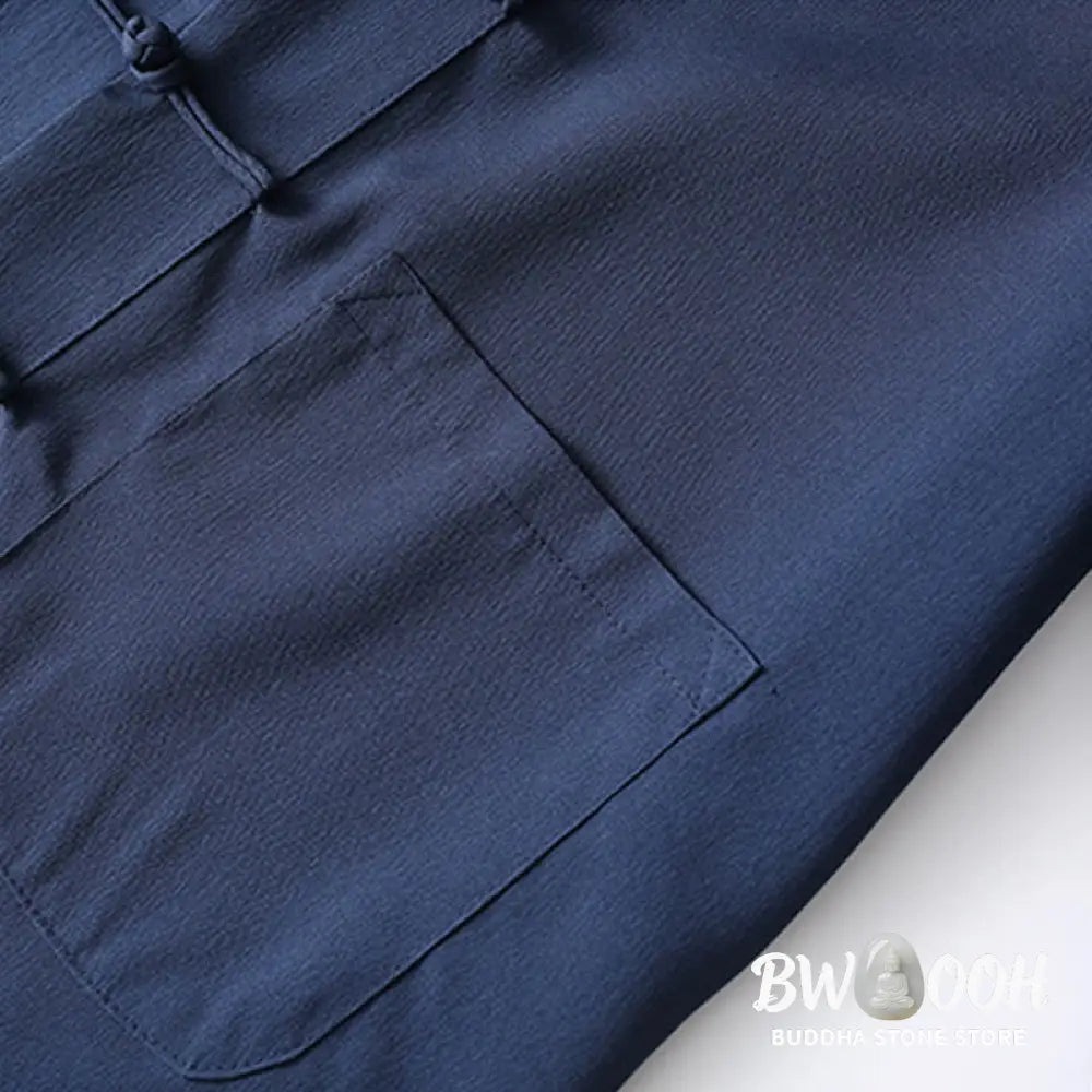 BWOOOH 2Pcs Tang Suit Traditional Frog-Button Men’s Long Sleeve Shirt Pants Clothing Set - Men’s Meditation Cloth