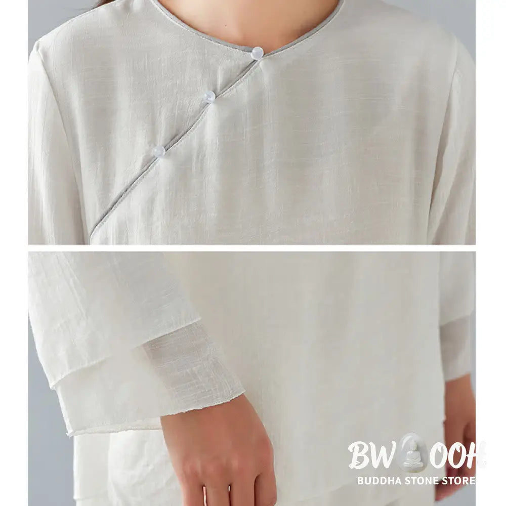 BWOOOH 2Pcs Three Quarter Sleeve Long Sleeve Shirt Wide Leg Pants Meditation Cotton Linen Clothing Women’s Set