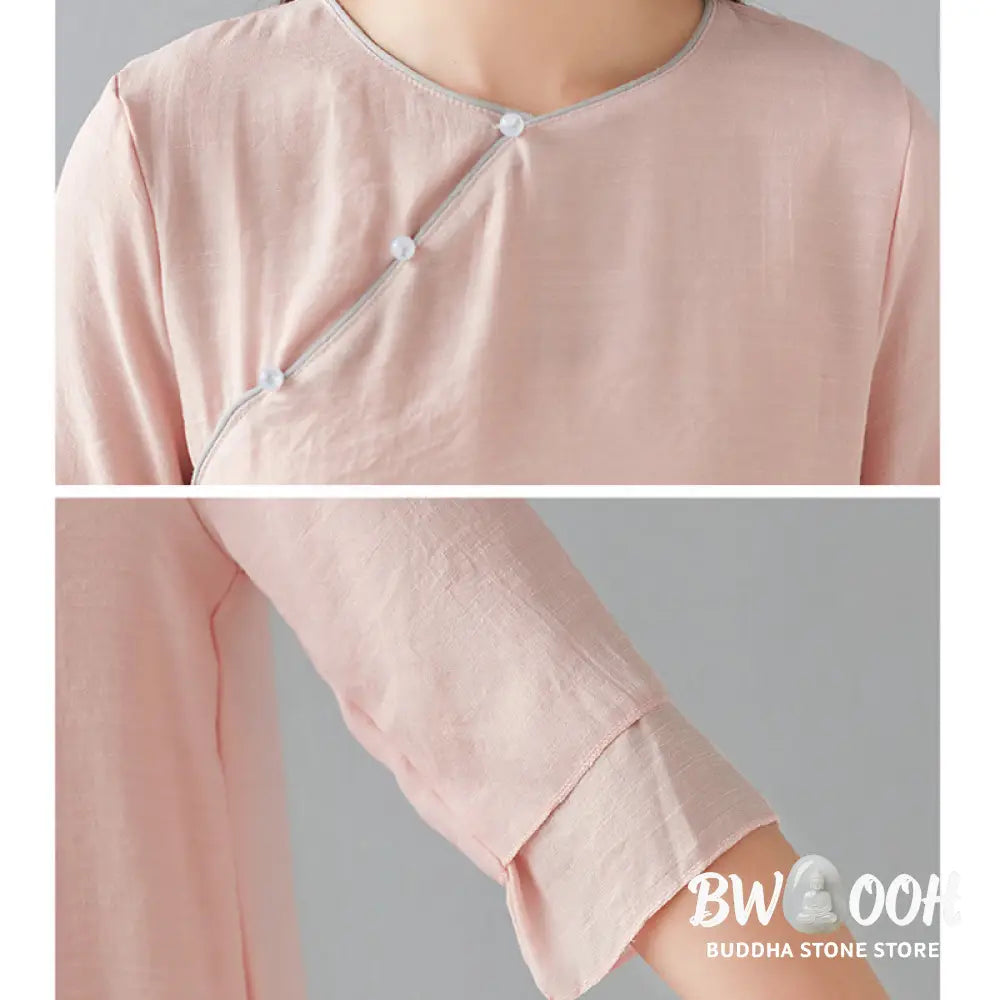 BWOOOH 2Pcs Three Quarter Sleeve Long Sleeve Shirt Wide Leg Pants Meditation Cotton Linen Clothing Women’s Set