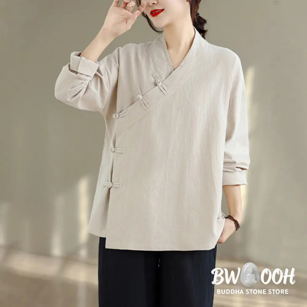 BWOOOH 2Pcs V-Neck Long Sleeve Shirt Wide Leg Pants Zen Meditation Women’s Set - Women’s Meditation Cloth