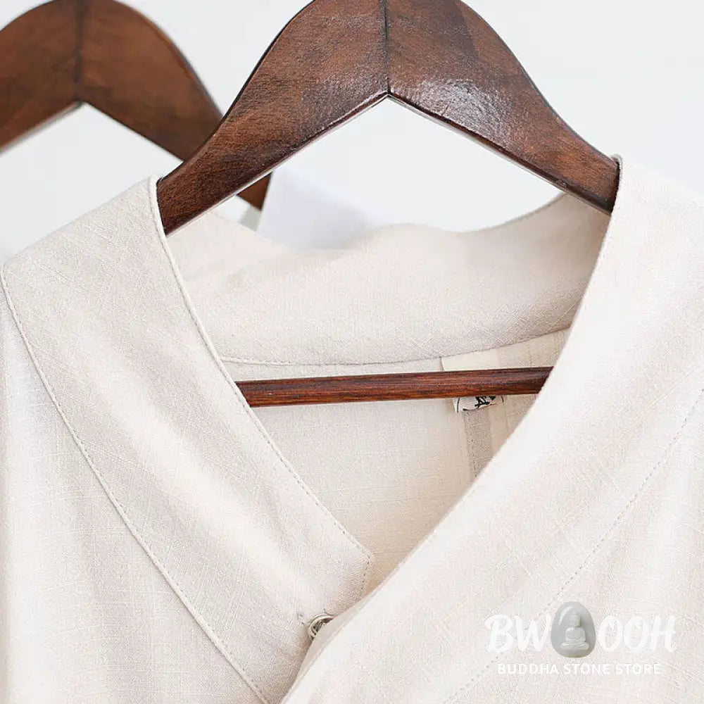 BWOOOH 2Pcs V-Neck Men’s Long Sleeve Shirt Top Pants Meditation Zen Tai Chi Cotton Linen Clothing Set - Men’s