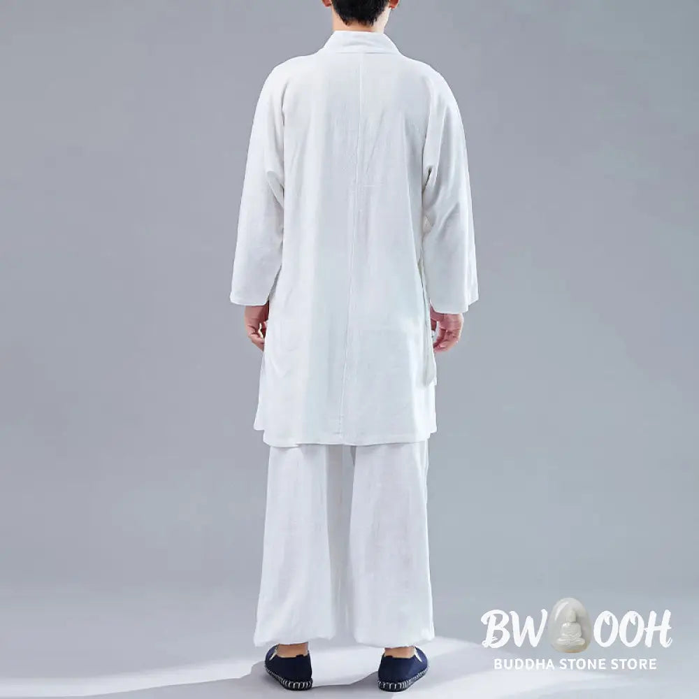 BWOOOH 2Pcs V-Neck Men’s Long Sleeve Shirt Top Pants Meditation Zen Tai Chi Cotton Linen Clothing Set - Men’s