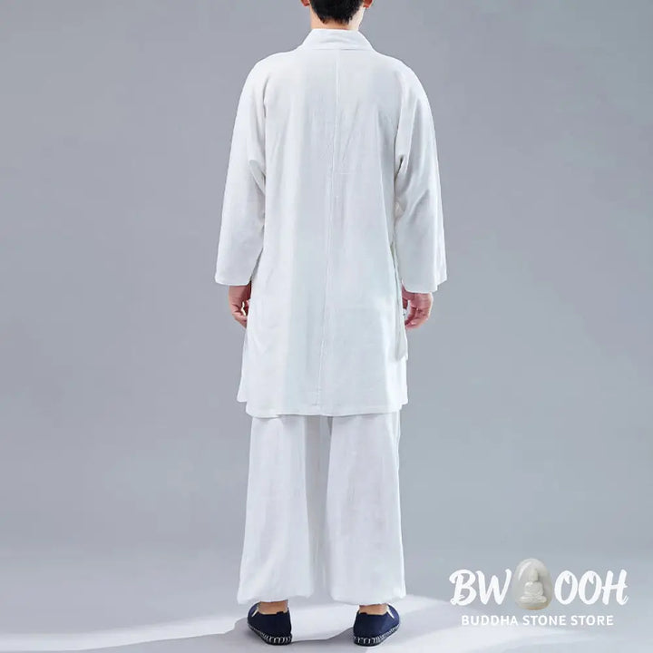 BWOOOH 2Pcs V-Neck Men’s Long Sleeve Shirt Top Pants Meditation Zen Tai Chi Cotton Linen Clothing Set - Men’s