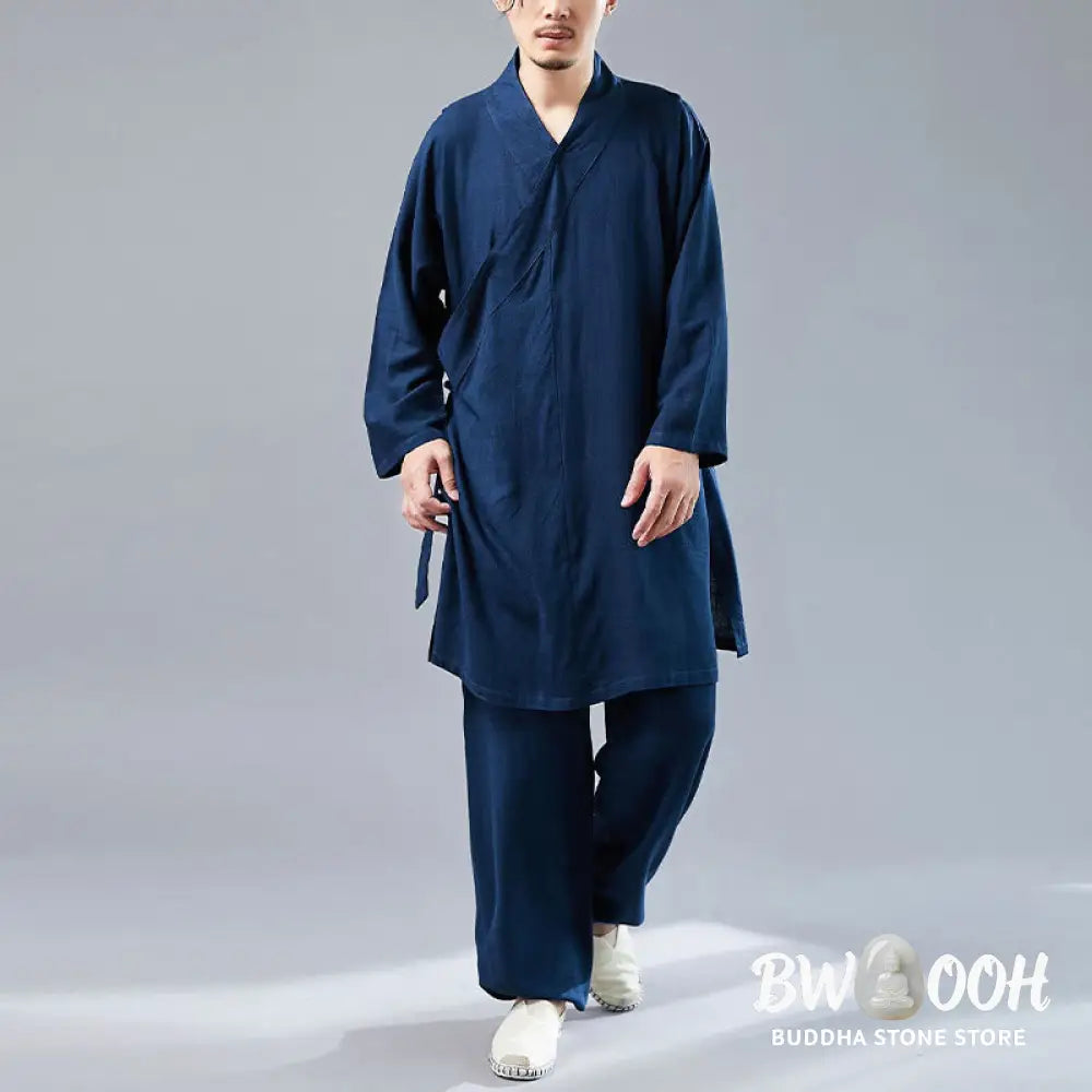 BWOOOH 2Pcs V-Neck Men’s Long Sleeve Shirt Top Pants Meditation Zen Tai Chi Cotton Linen Clothing Set - Men’s