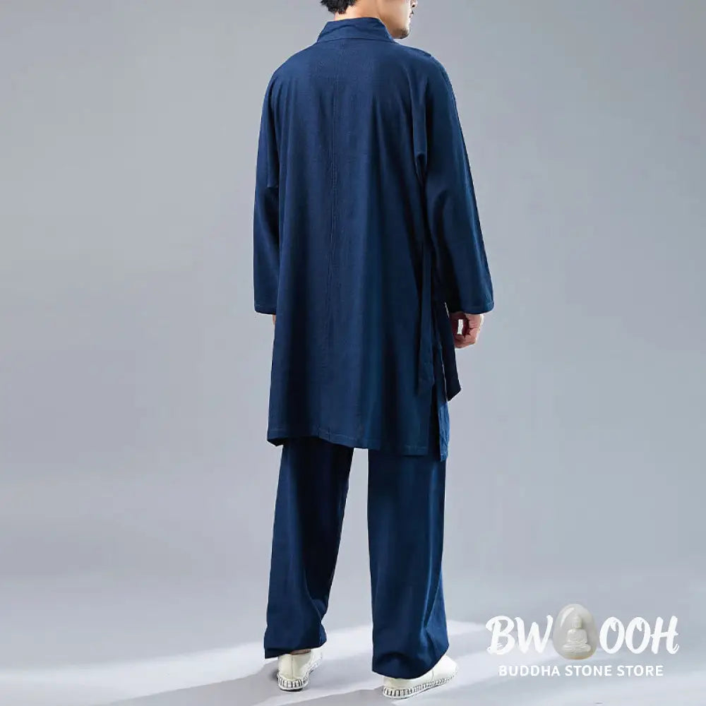 BWOOOH 2Pcs V-Neck Men’s Long Sleeve Shirt Top Pants Meditation Zen Tai Chi Cotton Linen Clothing Set - Men’s