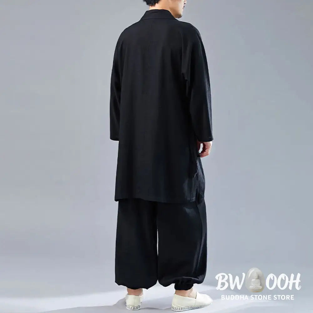 BWOOOH 2Pcs V-Neck Men’s Long Sleeve Shirt Top Pants Meditation Zen Tai Chi Cotton Linen Clothing Set - Men’s