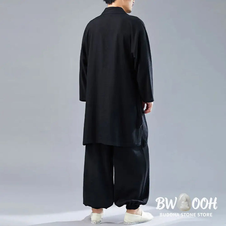 BWOOOH 2Pcs V-Neck Men’s Long Sleeve Shirt Top Pants Meditation Zen Tai Chi Cotton Linen Clothing Set - Men’s