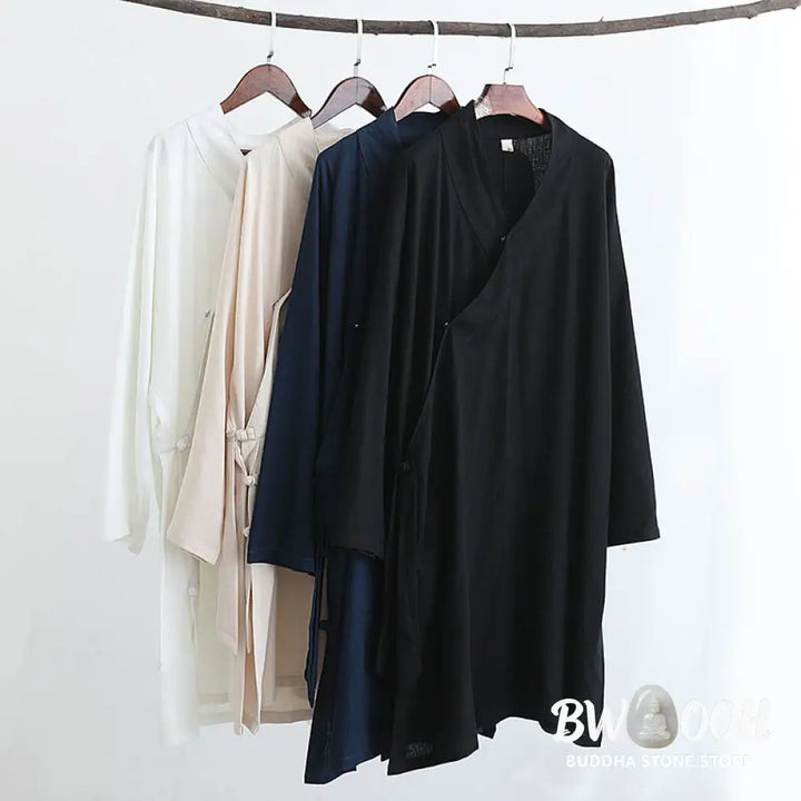 BWOOOH 2Pcs V-Neck Men’s Long Sleeve Shirt Top Pants Meditation Zen Tai Chi Cotton Linen Clothing Set - Men’s