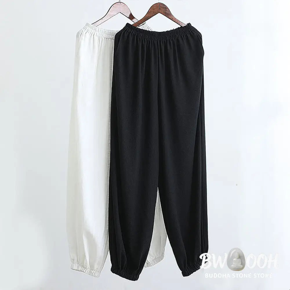 BWOOOH 2Pcs V-Neck Men’s Long Sleeve Shirt Top Pants Meditation Zen Tai Chi Cotton Linen Clothing Set - Men’s