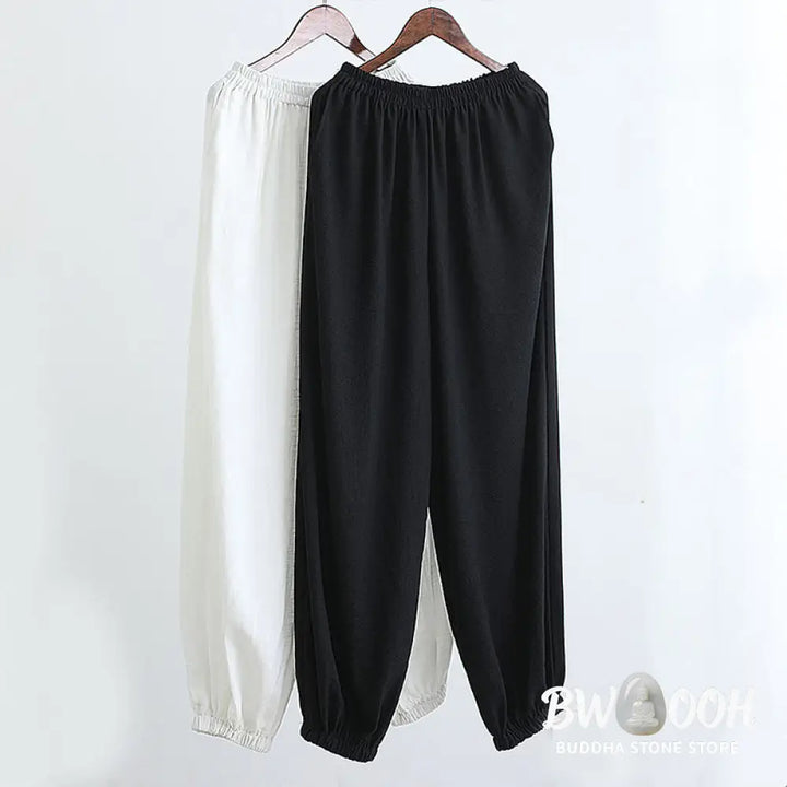 BWOOOH 2Pcs V-Neck Men’s Long Sleeve Shirt Top Pants Meditation Zen Tai Chi Cotton Linen Clothing Set - Men’s