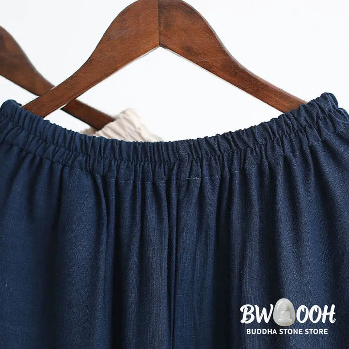 BWOOOH 2Pcs V-Neck Men’s Long Sleeve Shirt Top Pants Meditation Zen Tai Chi Cotton Linen Clothing Set - Men’s