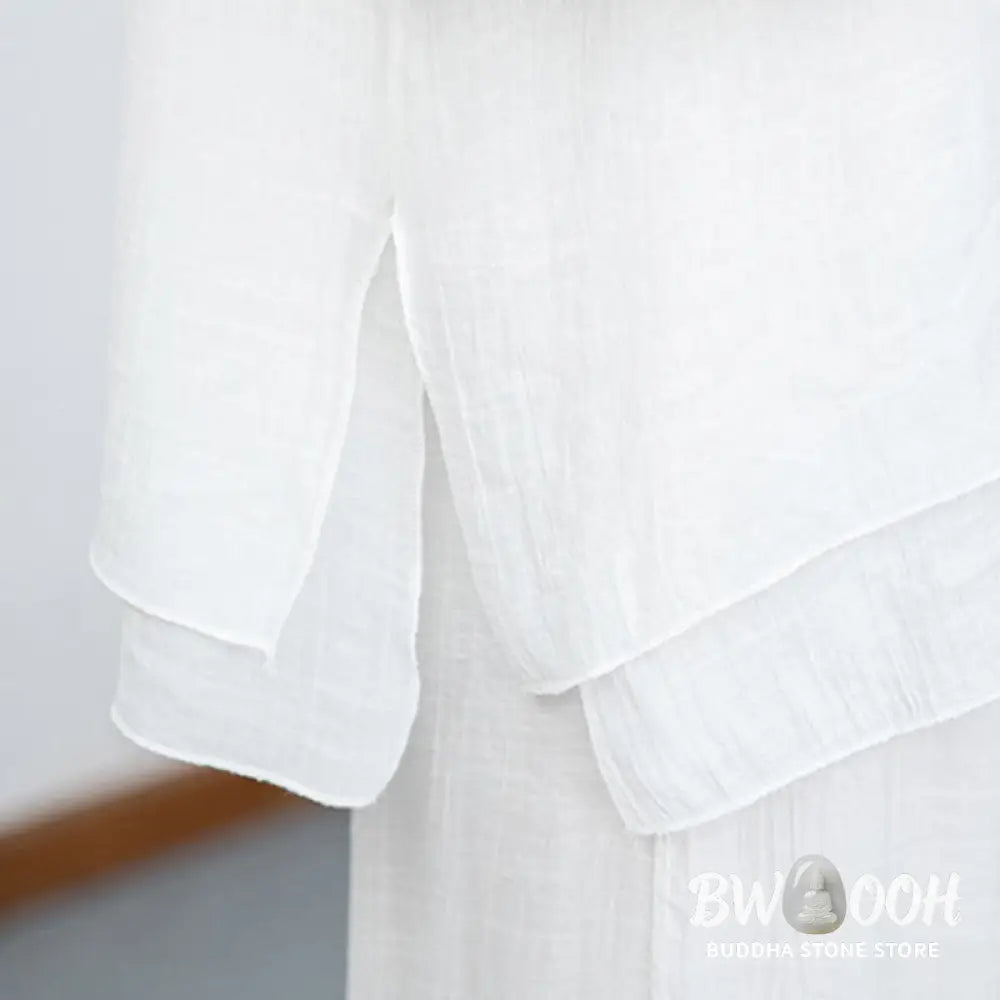 BWOOOH 2Pcs White Long Sleeve V-Neck Shirt Wide Leg Pants Meditation Women’s Set - Women’s Meditation Cloth