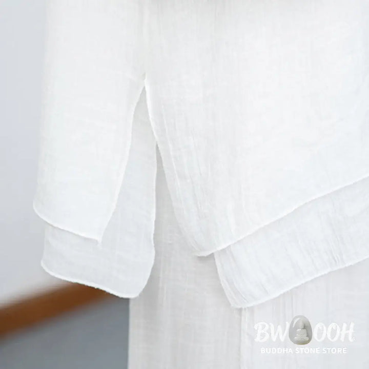 BWOOOH 2Pcs White Long Sleeve V-Neck Shirt Wide Leg Pants Meditation Women’s Set - Women’s Meditation Cloth