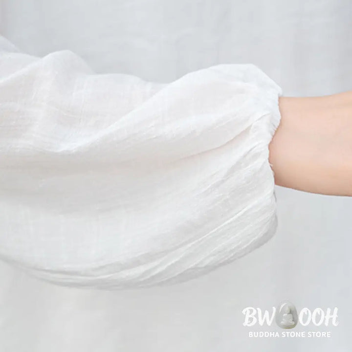 BWOOOH 2Pcs White Long Sleeve V-Neck Shirt Wide Leg Pants Meditation Women’s Set - Women’s Meditation Cloth