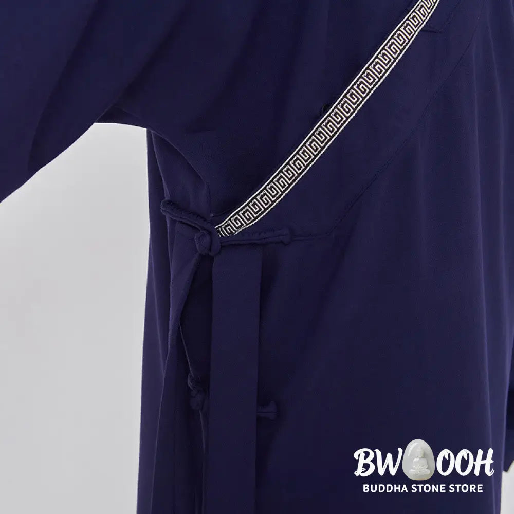 BWOOOH 2Pcs Wudang Fall Solid Frog-Button Long Sleeve Linen Unisex Taoist Robe Kimono Pants Qigong Ceremony Suit