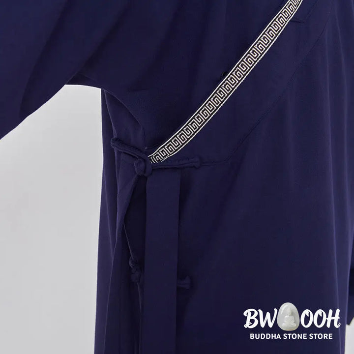 BWOOOH 2Pcs Wudang Fall Solid Frog-Button Long Sleeve Linen Unisex Taoist Robe Kimono Pants Qigong Ceremony Suit