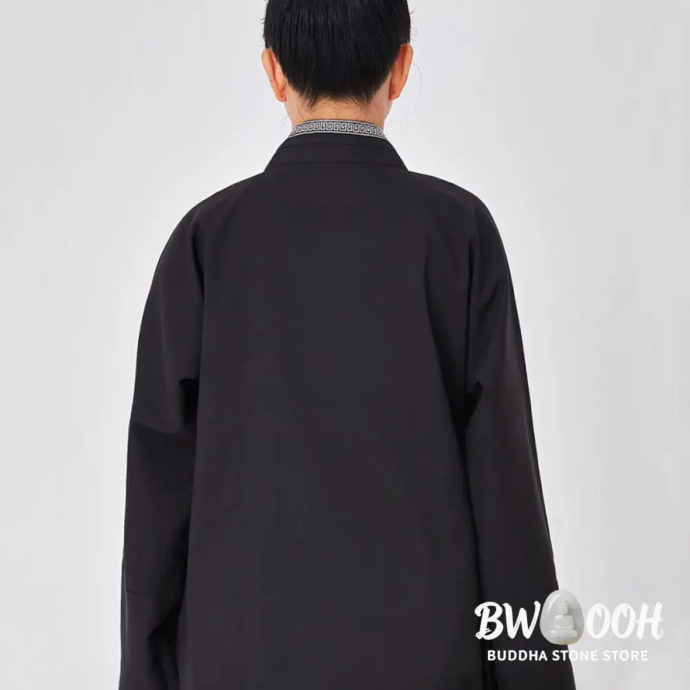 BWOOOH 2Pcs Wudang Fall Solid Frog-Button Long Sleeve Linen Unisex Taoist Robe Kimono Pants Qigong Ceremony Suit