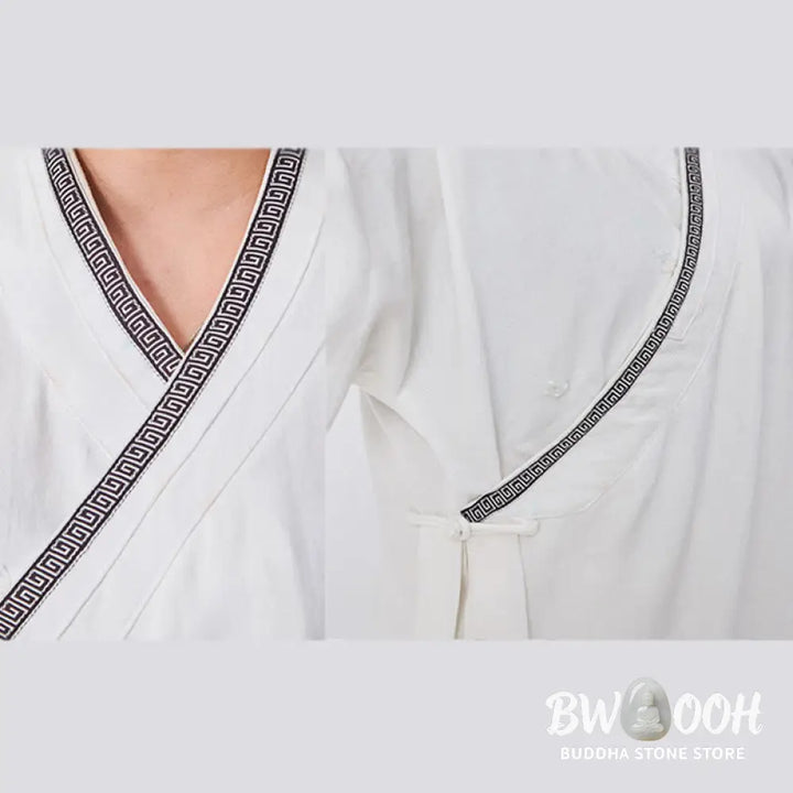 BWOOOH 2Pcs Wudang Fall Solid Frog-Button Long Sleeve Linen Unisex Taoist Robe Kimono Pants Qigong Ceremony Suit
