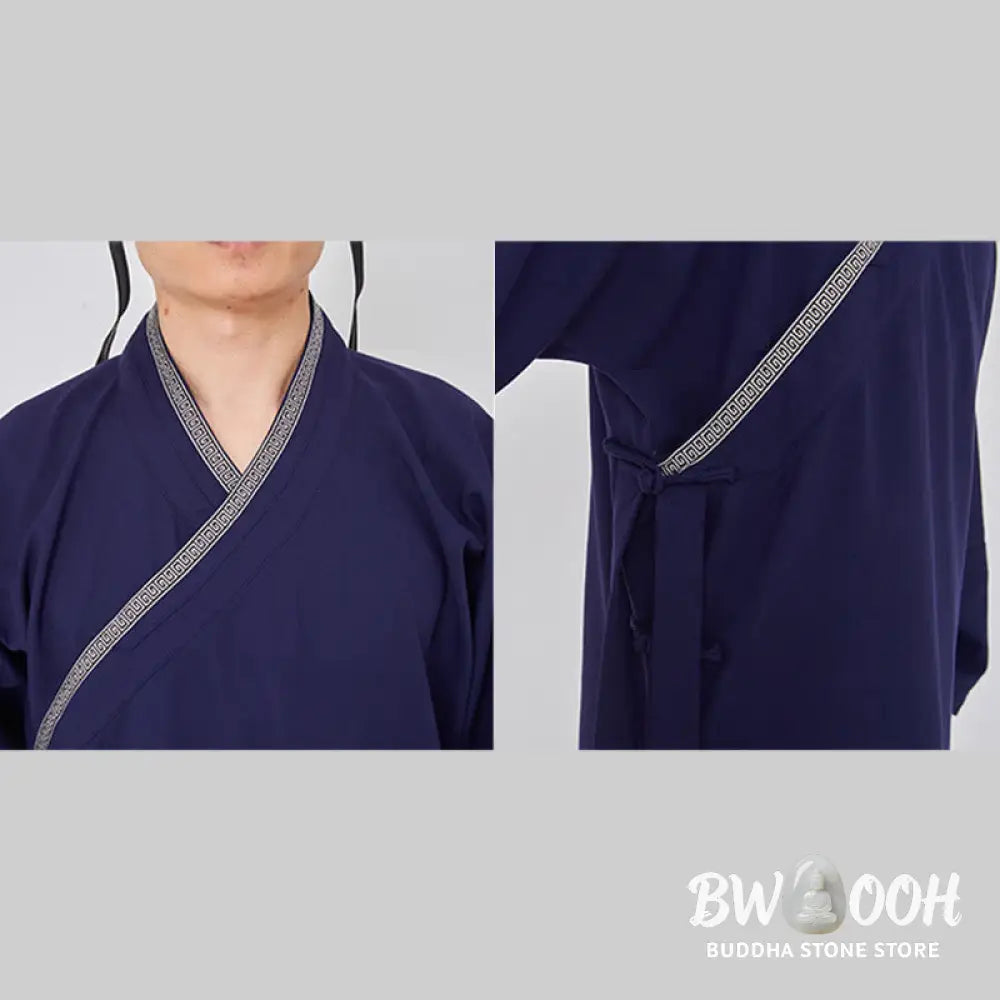 BWOOOH 2Pcs Wudang Fall Solid Frog-Button Long Sleeve Linen Unisex Taoist Robe Kimono Pants Qigong Ceremony Suit