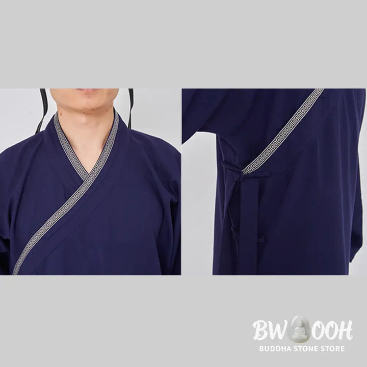 BWOOOH 2Pcs Wudang Fall Solid Frog-Button Long Sleeve Linen Unisex Taoist Robe Kimono Pants Qigong Ceremony Suit