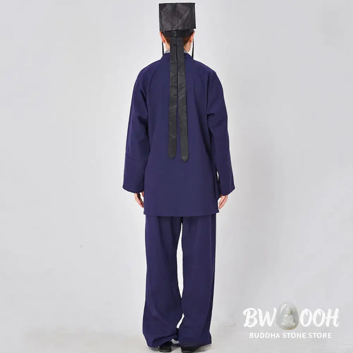 BWOOOH 2Pcs Wudang Fall Solid Frog-Button Long Sleeve Linen Unisex Taoist Robe Kimono Pants Qigong Ceremony Suit