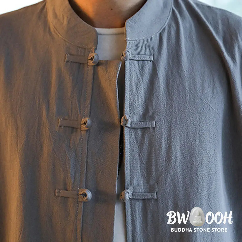 BWOOOH 2Pcs Zen Tang Suit Men’s Frog-Button Long Sleeve Shirt Pants Set With Pockets - Men’s Meditation Cloth