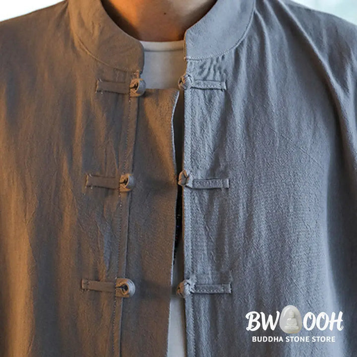 BWOOOH 2Pcs Zen Tang Suit Men’s Frog-Button Long Sleeve Shirt Pants Set With Pockets - Men’s Meditation Cloth