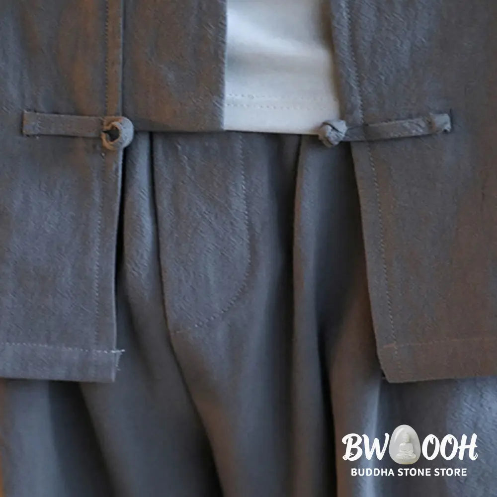 BWOOOH 2Pcs Zen Tang Suit Men’s Frog-Button Long Sleeve Shirt Pants Set With Pockets - Men’s Meditation Cloth