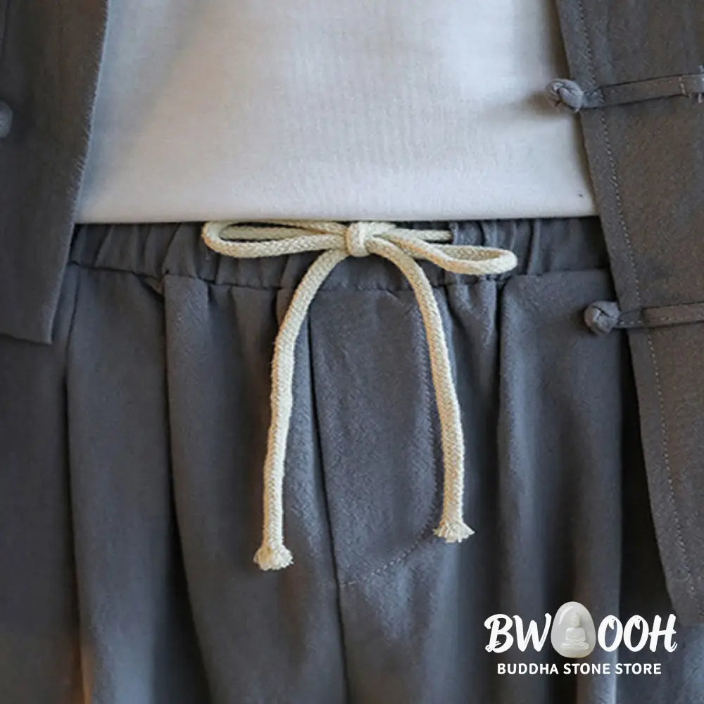 BWOOOH 2Pcs Zen Tang Suit Men’s Frog-Button Long Sleeve Shirt Pants Set With Pockets - Men’s Meditation Cloth