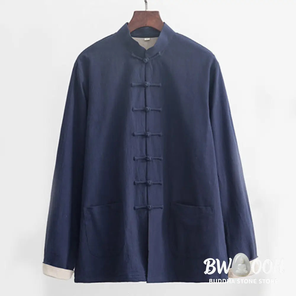 BWOOOH 2Pcs Zen Tang Suit Men’s Linen Frog-Button Long Sleeve Shirt Pants Set - Men’s Meditation Cloth