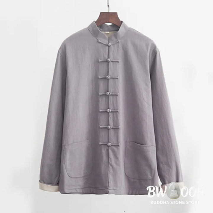 BWOOOH 2Pcs Zen Tang Suit Men’s Linen Frog-Button Long Sleeve Shirt Pants Set - Men’s Meditation Cloth