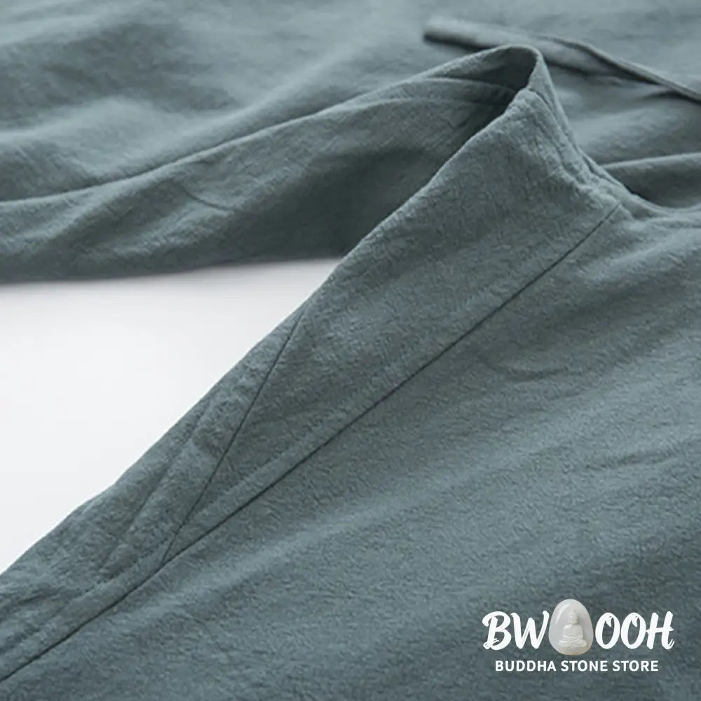 BWOOOH 2Pcs Zen Tang Suit Men’s Linen Frog-Button Long Sleeve Shirt Pants Set - Men’s Meditation Cloth