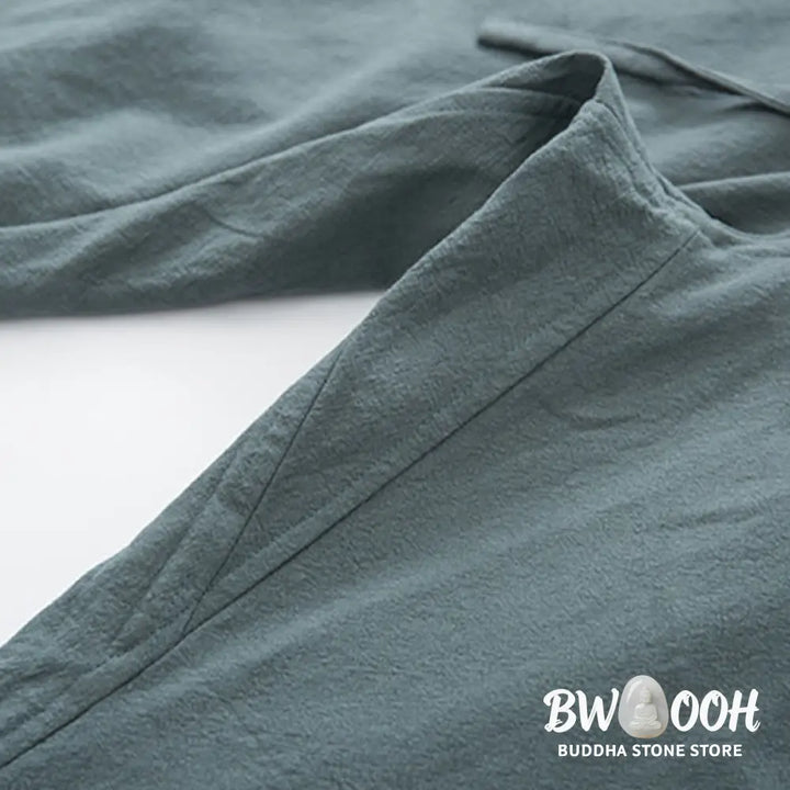 BWOOOH 2Pcs Zen Tang Suit Men’s Linen Frog-Button Long Sleeve Shirt Pants Set - Men’s Meditation Cloth