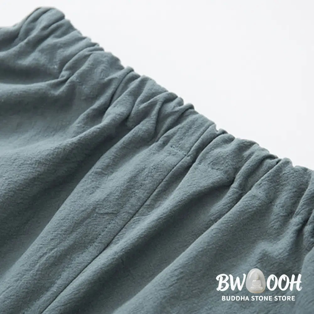 BWOOOH 2Pcs Zen Tang Suit Men’s Linen Frog-Button Long Sleeve Shirt Pants Set - Men’s Meditation Cloth